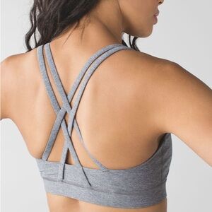 Lululemon Energy Bra Heathered Slate Grey Size 4 Medium Support Strappy Back Gym